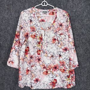 JM Collection Shirt Womens Size XL Pink Floral linen blend